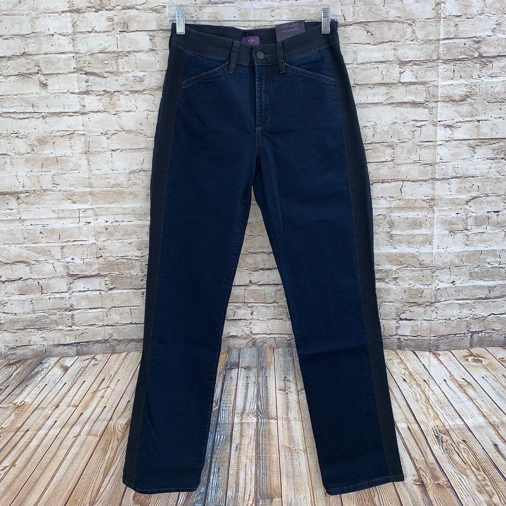 NWT NYDJ Stretch Denim with Black Sides Straight Jeans SZ 6/33